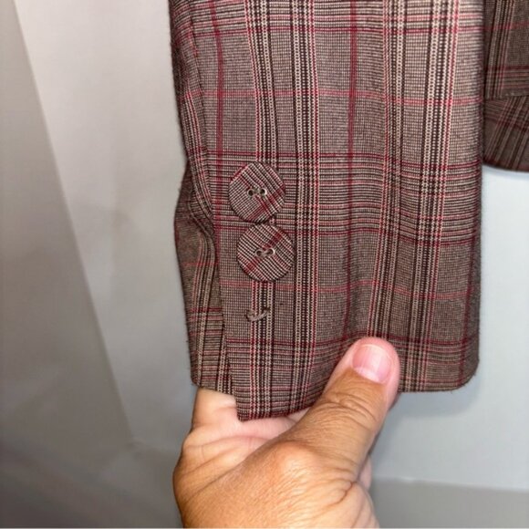 Kenneth Cole Women's Size 12 Plaid Blazer Brown Button Front Pockets Lined Short - Picture 8 of 10